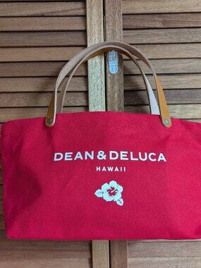 Dean and Deluca Leather Handle Tote Bag in Holiday Red